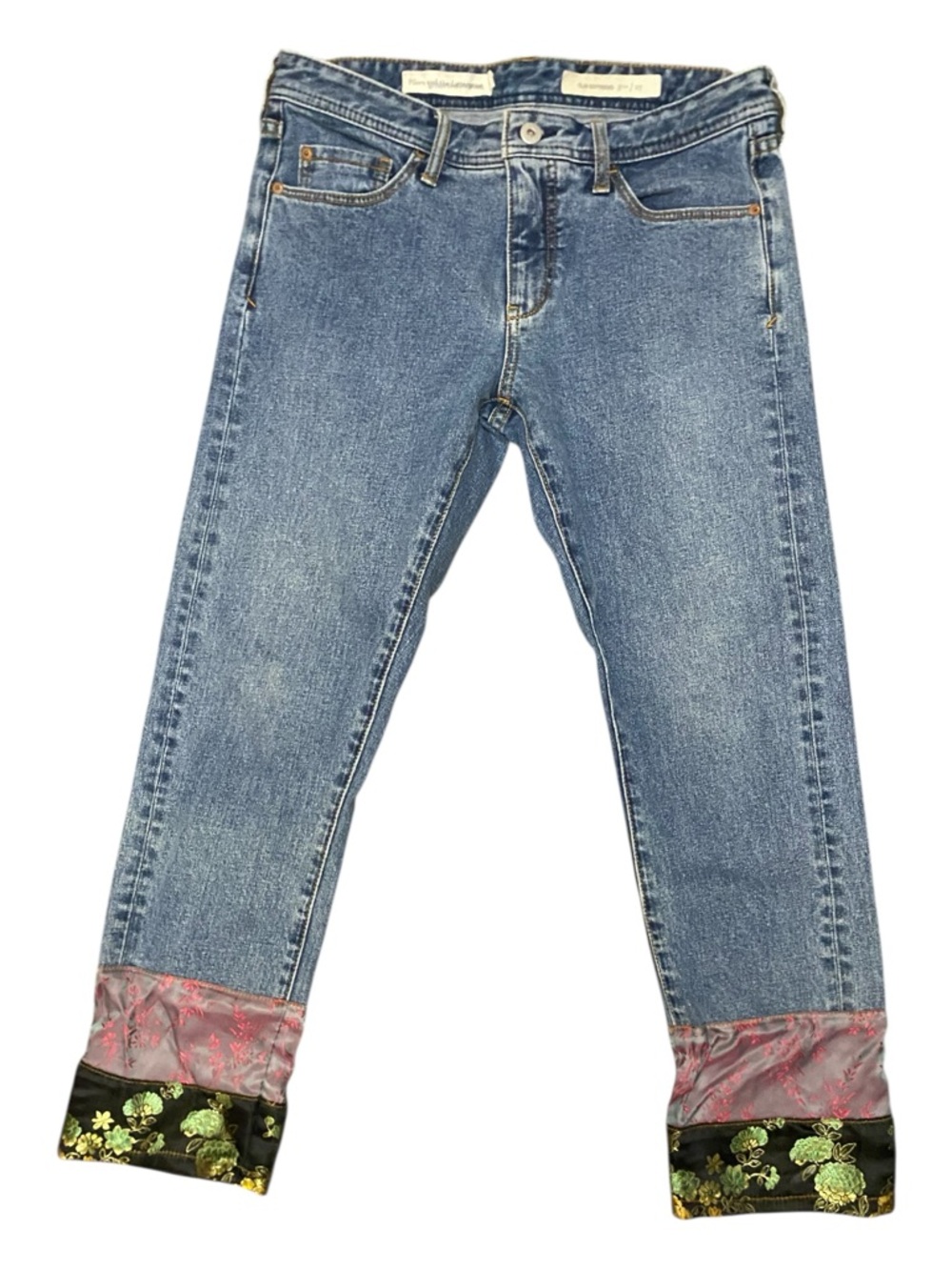 Anthropologie Pilcro Slim Boyfriend Satin Hem Lined Cropped Jeans